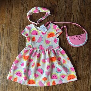 Toddler Watermelon Print Dress with Headband and Bag set NWT